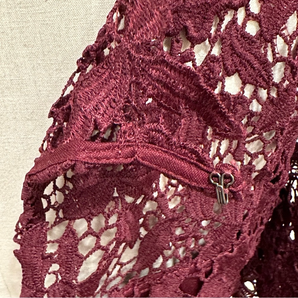 SOIEBLU Sangria Wine Floral-Lace Three-Quarter Sleeve Dress Size Medium - Picture 8 of 16